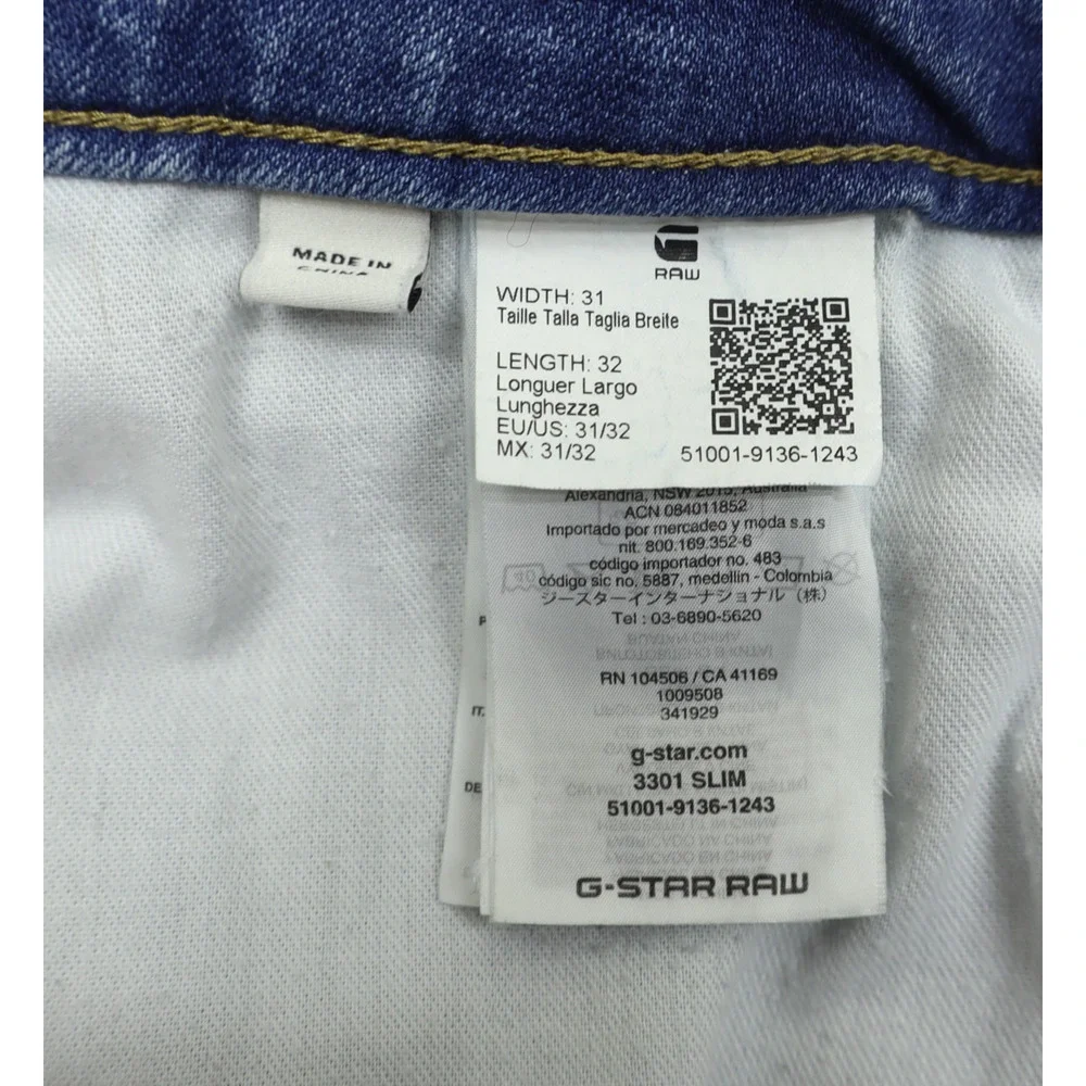 G-Star Raw 3301 Skinny Stretch Men's Jeans Sz W31 L32 Distressed Button Fly